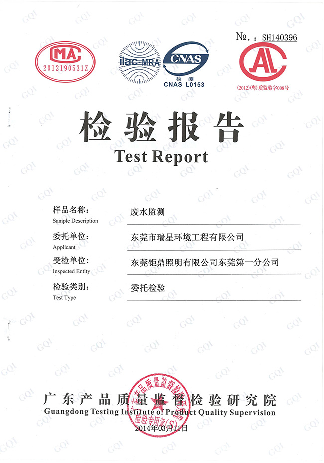 钜鼎照明检测报告